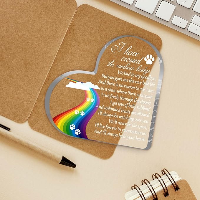 Pet Memorial Gifts, Sympathy Gift for Loss of Dog Cat, Pet Memorial Acrylic Rainbow Bridge Decorations Condolences Gifts for Pet Loss Remembrance Keepsake