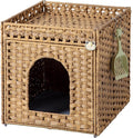 Cat Litter Box Enclosure Furniture, Hidden Litter Box with Mat and Fence, Handwoven Rattan Cat House with Two S-Shaped Hooks for Living Room, Bedroom, 18.5 x 20.5 x 19.1 Inches (Natural)
