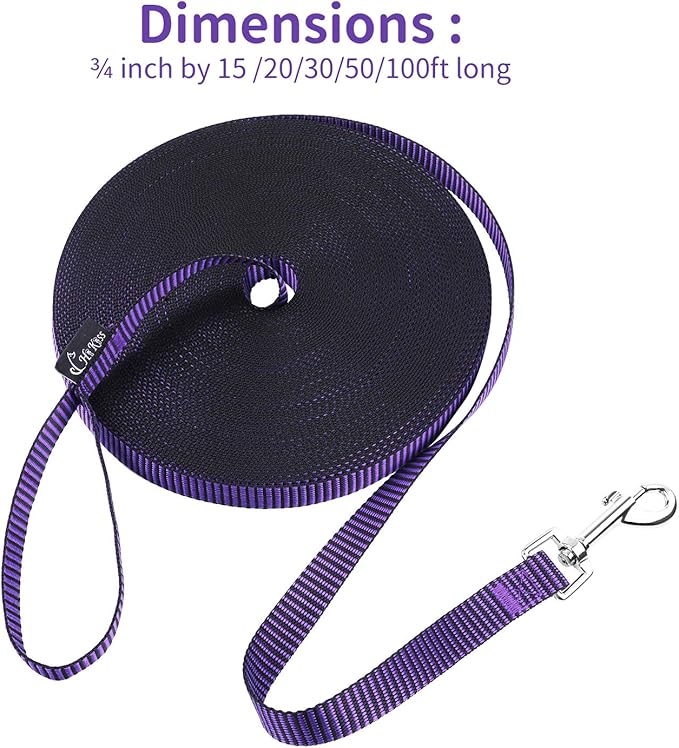 Hi Kiss Dog/Puppy Obedience Recall Training Agility Lead - 15ft 20ft 30ft 50ft 100ft Training Leash - Great for Training, Play, Camping, or Backyard(50ft,Black_Purple)