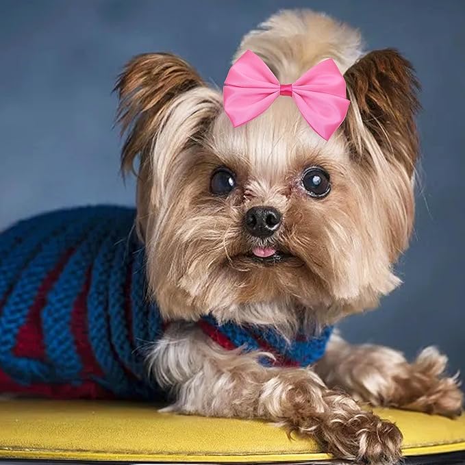 24PCS Big Dog Hair Bows for Large Dog Long Hair Solid Color Pink Bule Red Purple Yellow Green Orange Rose Girl Boy Bowknot Topknot Grooming Hair Accessories