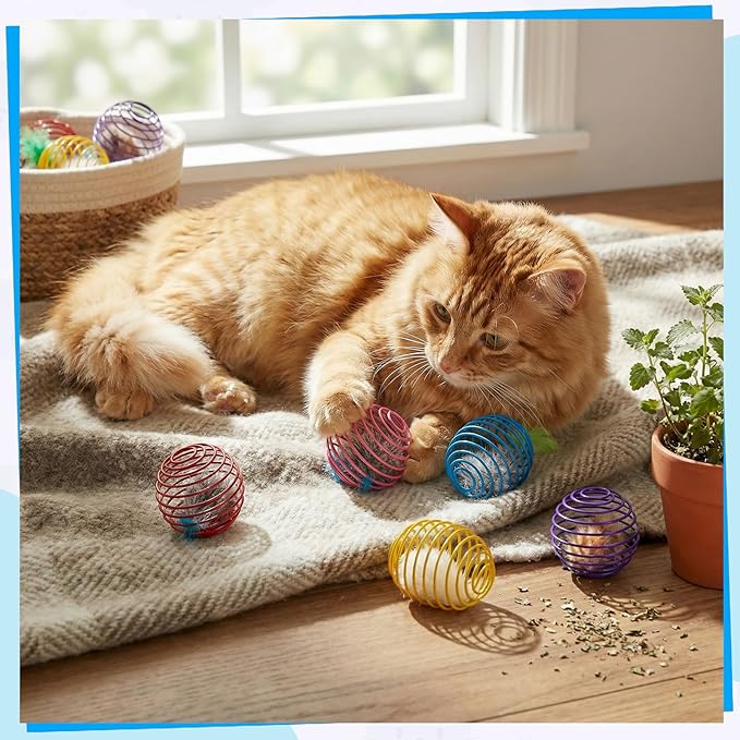 Jecery 5 Pcs Cat Spring Balls Toys Stretchable Rolling Balls Colorful Playful Coils Interactive Action Toy Caged Rats for Kitten Pet Supplies (Feathered Radish,Multicolor)