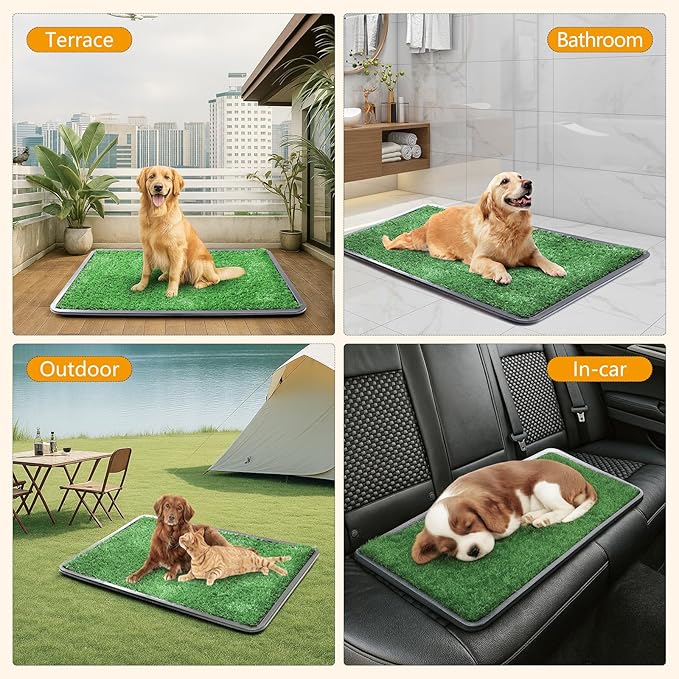 Dog Grass Pad with Tray,35x23in Dogs Potty Tray with 2-Pack Upgraded Replacement Artificial Grass,Dog Litter Box for Pet Training,Indoor Portable Pottys Pet Toilet