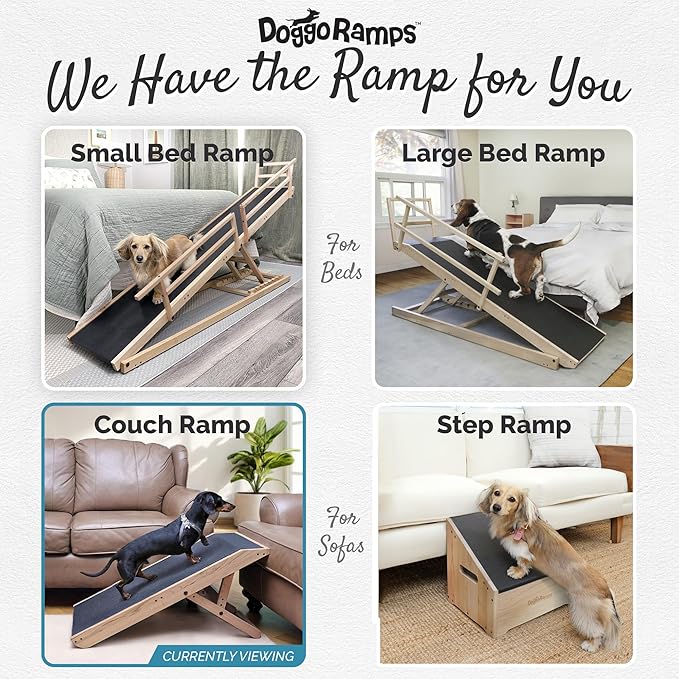 DoggoRamps Dog Ramp for Couch - Furniture Quality Solid Maple - with Anti-Slip Grip & Landing Platform - Adjustable Dog Ramp 14" to 21" - Couch Ramp for Dogs up to 150lbs - Made in North America