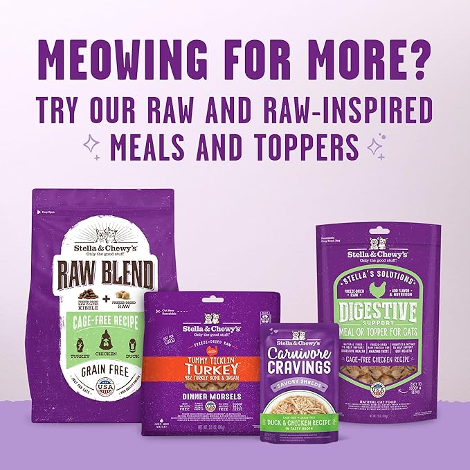 Stella & Chewy's Meowfulls Freeze Dried Cat Treats - Turkey & Duck Recipe - Raw Protein with Probiotics & Salmon Oil - 1 Calorie Per Treat - 1.5 oz