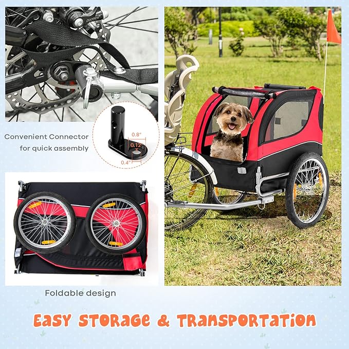 Giantex Dog Bike Trailer, Bicycle Trailer Wagon for Medium and Small Sized Dogs, 20 Inch Wheels, 3 Zippered Doors, 8 Reflectors, 1 Red Flag, Folding Dog Carrier for Bike, Hold up to 88lbs