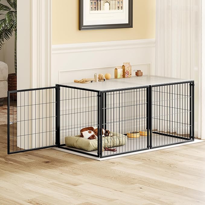 Nyahab 48" Large Dog Cage for Medium Dogs and Puppies, Indoor Metal Kennel Playpen with Removable Top Cover, Heavy-Duty Pet Crate with Adjustable Door, Black