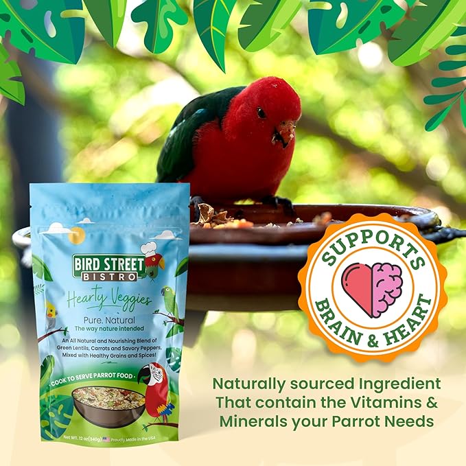 Bird Street Bistro Parrot Food - Parakeet & Cockatiel Food - Cooks in 3-15 min w/Natural Whole Grains, Legumes, Non-GMO Fruits, Vegetables & Health-Oriented Spices