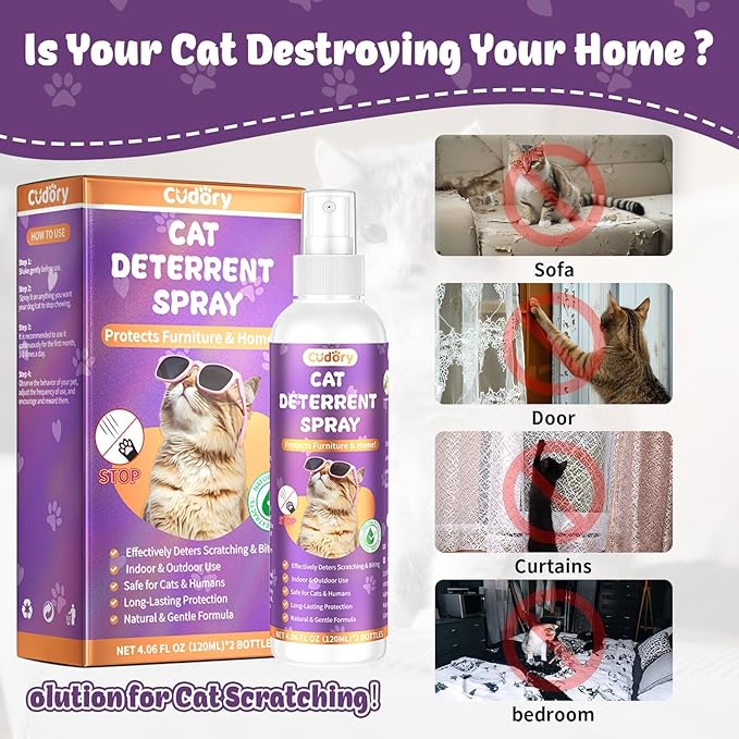 2 Pack Cat Deterrent Spray Indoor & Outdoor– Cat Repellent Spray for Scratching & Marking – Anti-Scratch Deterrent for Furniture, Walls, Cords & Plants – Cat Spray for Training & Behavior Correction