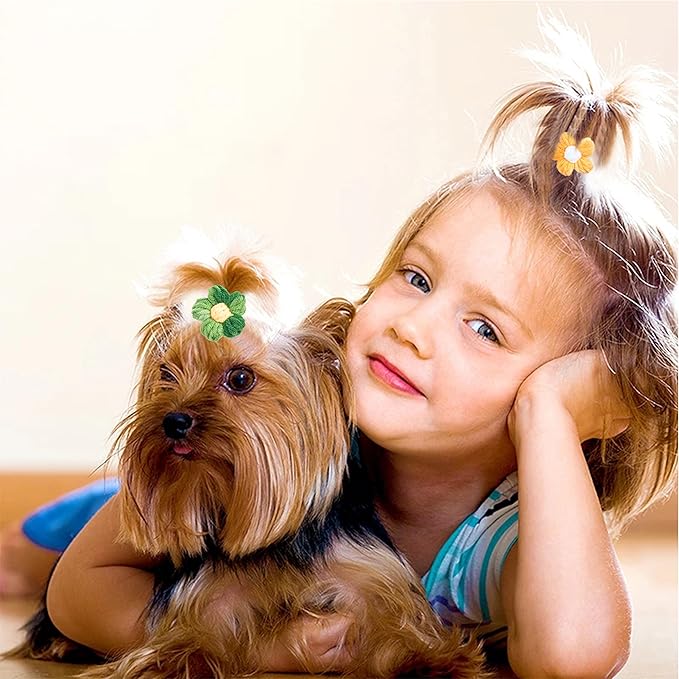 PET SHOW 10Pairs/20Pcs Puff Flower Small Dog Hair Bows Gradient Color Hair Bows with Rubber Band for Small Medium Dogs Topknot Yorkie Girl Boy Puppy Cats Pet Grooming Hair Accessories