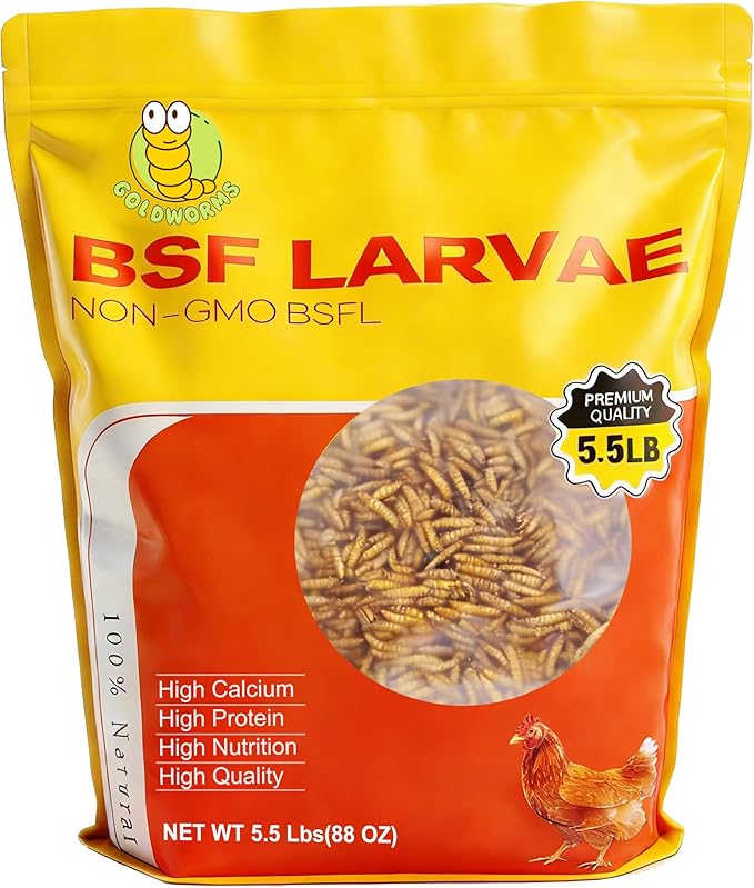 5.5LB Dried Black Solider Fly Larvae, BSFL is High Protein Chicken Feed with 85x More Calcium Than Dried Mealworms, Poultry Treats, Chickens Love, Birds Love, Hens Love, Ducks Love