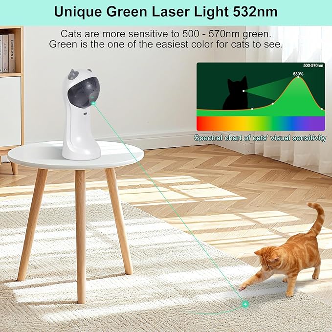 TBTeek Cat Toy, Green Light, Automatic Motion-Activated, 5 Fun Patterns, 4 Speed Modes, Adjustable Light Angles, Random Rotating Trajectory, Rechargeable