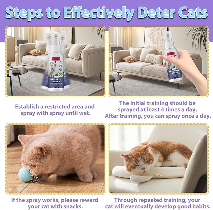 Cat Deterrent Spray, Natural Anti Scratch Cat Spray, Effective Cat Bitter Spray for Chewing & Scratching Keep Off Cat Indoor or Outdoor, Protect Furniture, Curtain, Floor & Plant，100 Ml