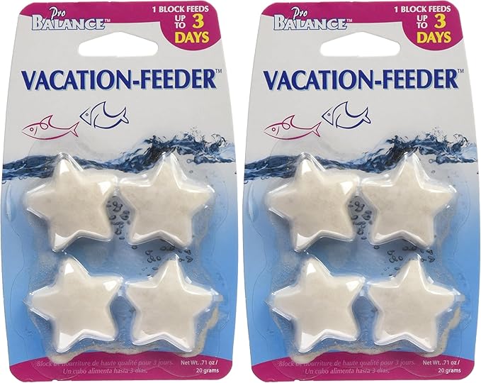 Penn-Plax Pro Balance Vacation Fish Feeder – Slow Release Food That’s Great for Weekend Vacays: 1 Block Feeds up to 3 Days – 4 Starfish Shape Blocks (2 Package) (PBV3)
