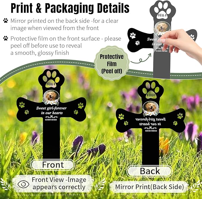 Personalized Dog Grave Markers Outdoor - Custom Pet Headstones for Dogs with Photo, Weatherproof Acrylic Memorial Plaque Stake, Sympathy Gifts for Loss of Dog, Garden Stone Alternative