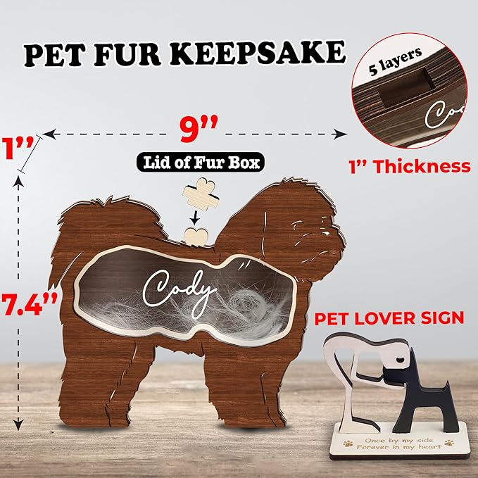 Shih Tzu Hair Keepsake Box Wooden Pet Urns Gifts Unique Shape Standable Tabletop Decor Pet Dog Memorial Idea Gift for Pet Lover Family Friends Storing Hair Teeth Ashes