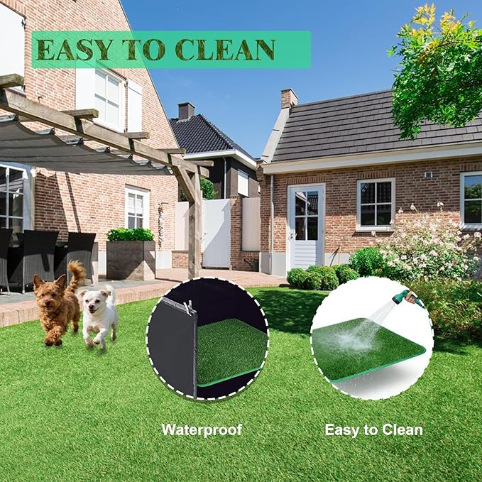 High Walls Dog Pee Pad Holder with Artificial Grass-Foldable Indoor Dog Potty Tray,Waterproof Pee Pad Holder for Small to Medium Dogs,Portable Litter Box with Washable Grass Mat (Small)