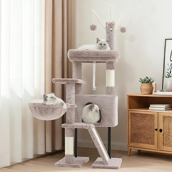 Cat Tree for Indoor Cats, Cat Tower with Scratching Post for Small Cats and Kittens, Cat House with Removable Top Platform and Fluffy Balls, Hanging Cat Basket, Mushroom GCT006SMU