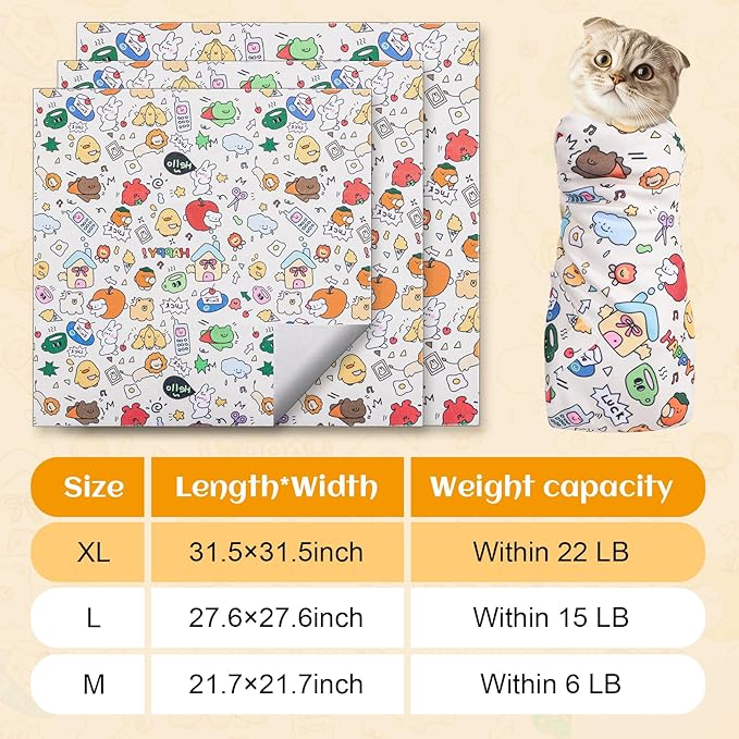 31.5 in Cat Wrap for Cutting Nails, Self-Adhesive Cat Grooming Wrap Anti-Escape Cat Restraint for Nail Clipping Cat Swaddle Wrap Cat Wrapping Cloth for Pet Cleaning and Beauty (Within 22 lbs)