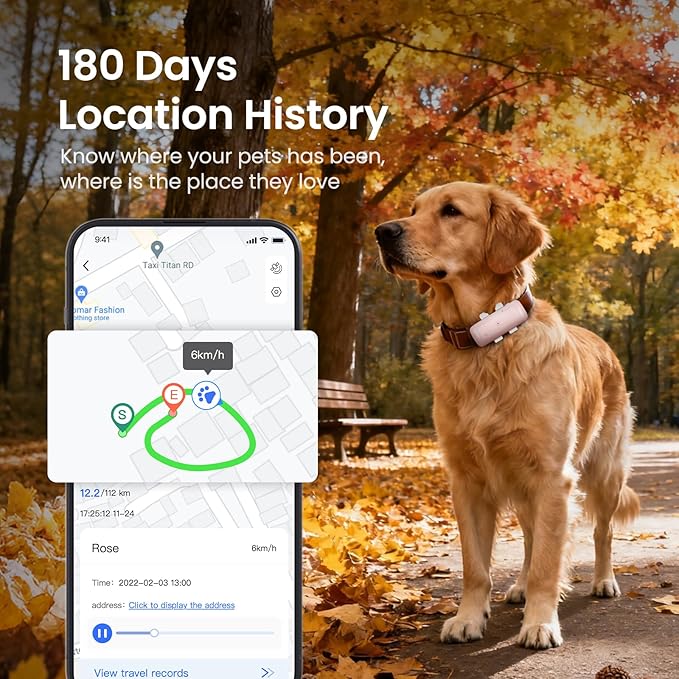 SEEWORLD Mini GPS Pet Tracker for Dogs Cats Waterproof Real-Time Location Tracker Virtual Fence 180 Days Location History 4G Cat Tracker for 6.5lbs+ Pets (Pink)