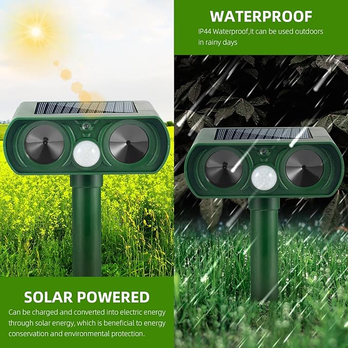 Solar Animal Repellent Outdoor Cat & Deer Repellent with Motion Sensor,Waterproof Ultrasonic Animal Repeller Deterrent Devices Control for Dog Squirrel Raccoon Skunk Rabbit Out of Garden Farm Yard