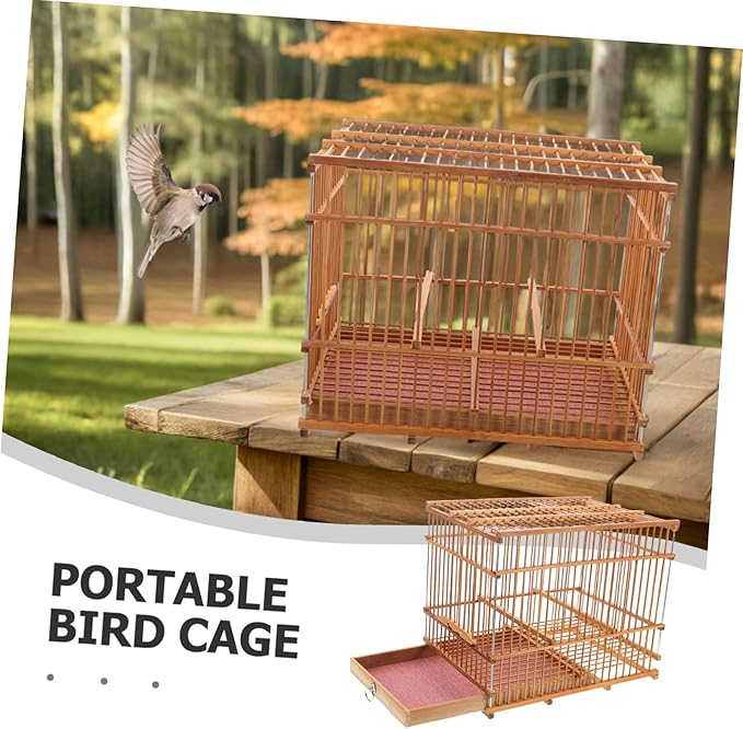 POPETPOP Lightweight Bird Carrier Portable Woven Cage for Small Birds Travel Accessory Sustainable Design for Budgies Parakeets and Finches