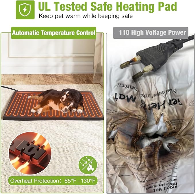 GUTINNEEN Large Heated Dog House Outdoor 43.3" L Insulated Winter Dog Kennel with Metal Frame for Medium to Large Dogs Outside with Heater and Insulated Liner for Winter, Brown
