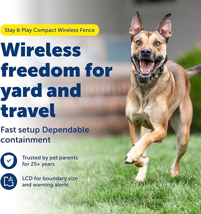 PetSafe Stay & Play Compact Wireless Fence - Covers Up to 3/4 Acre - for Dogs 5lb+ - Portable and No Digging Required