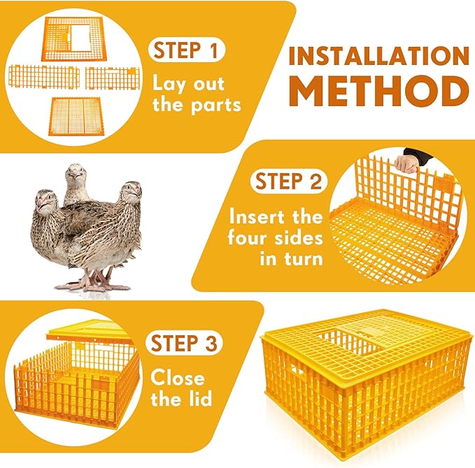 Sintuff Poultry Carrier Crate Plastic Chicken Transport Cage Bird Carriers Chickens Carrier Travel Crate Basket Box for Poultry Chicken Bird Duck Goose, 29.5 x 21.7 x 11.6 Inch(6 Pcs)