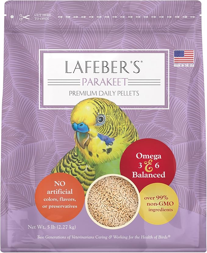 LAFEBER'S Premium Daily Diet Pellets Pet Bird Food, Made with Non-GMO and Human-Grade Ingredients, for Parakeets (Budgies), 5 lb