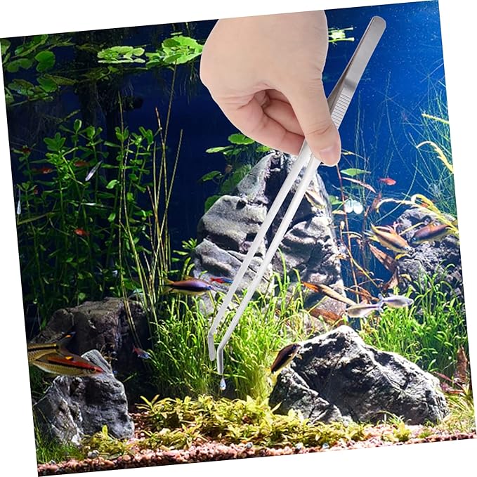 Didiseaon Curved Stainless Steel Aquatic Plant Tweezers Ergonomic Fish Tank Tongs for Easy Trimming of Low-Growing Plants Aquarium Tool for Aquarists