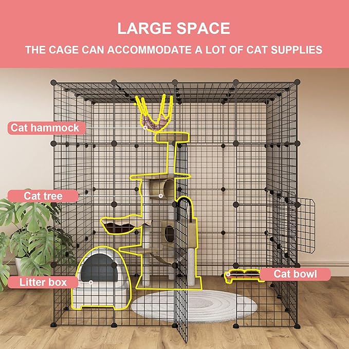 Oneluck 5-Tier Extra Large Cat Cages Indoor, 69 Inch Enclosure, Catio DIY Cat Playpen Detachable Metal Wire Kennels Cat Crate Exercise Place Ideal for 1-4 Cats (Without Platform)