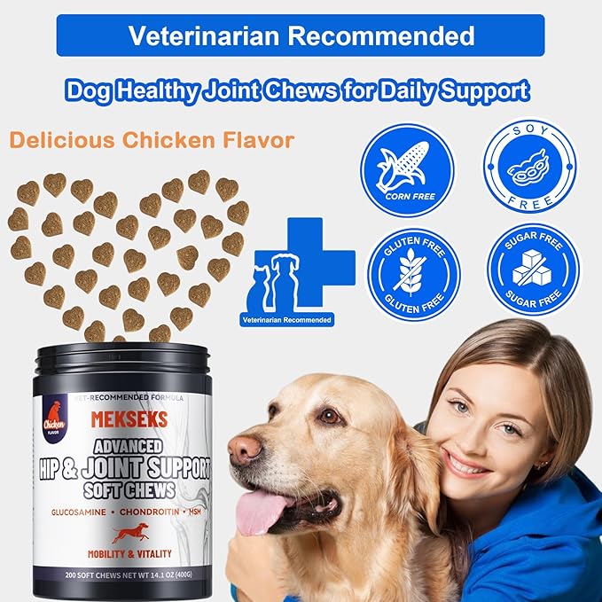 Advanced Dog Hip Joint Health Supplement Chews with Glucosamine for Dogs, + Chondroitin, MSM, Turmeric & Green Lipped Mussel, Support Mobility, Pain Relief for Senior All Breeds Soft Chewable Treats
