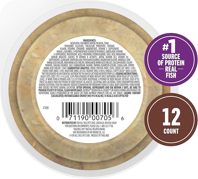 Nutrish Grain Free Wet Cat Food Ocean Fish-A-Licious Whole Health Blend with Real Flaked Ocean Fish & Tuna in Sauce, 2.8 oz. Cup (Rachael Ray) (Pack of 12)