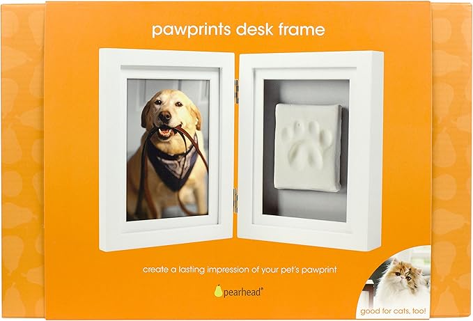 Pearhead Pet Paw Print Memorial Frame with Clay Imprint Kit, Dog & Cat Pawprint Keepsake Wood Photo Frame, DIY No Bake Paw Print Kit, 4x6 Picture Display, White