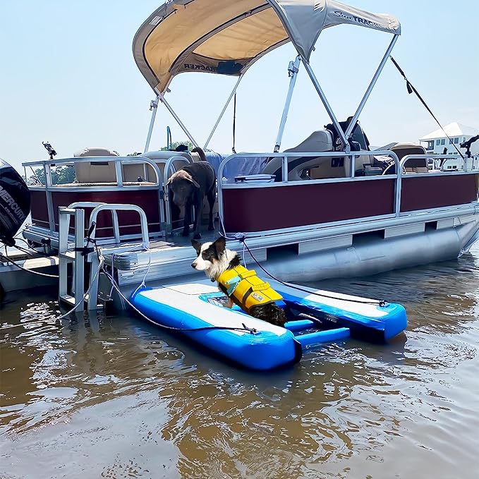 Dog Boat Ramp 48"x32", Inflatable Dog Ramp for Boat & Pool Ramp for Dogs, Non-Slip Stable Pet Ramp, Supports Up to 180 lbs for Pool, Lake & Beach