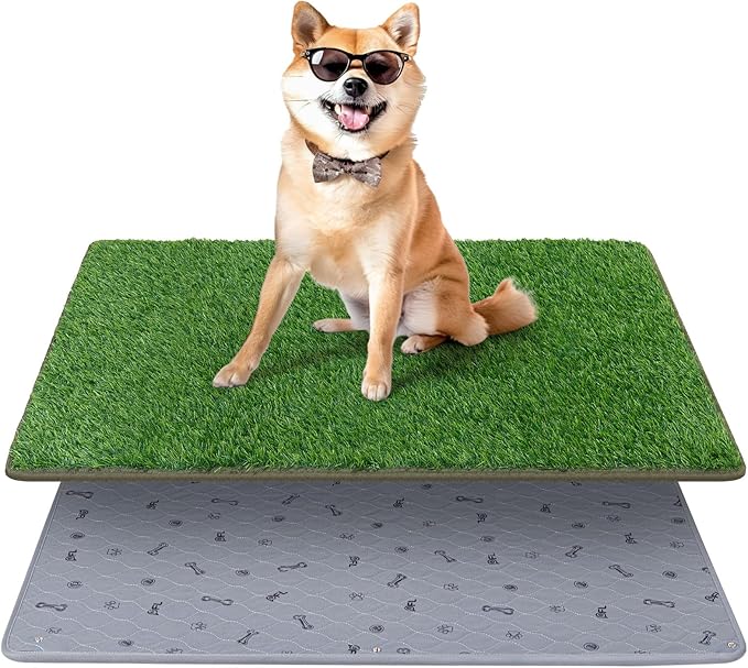 Dog Grass Mat with Pee Pad, Artificial Indoor Turf Grass Potty Training Pads for Dogs Tray Doggies Washable Reusable Puppy Pads Leakproof Pee on Outdoor Patio Balcony Apartment(24.5x39'')