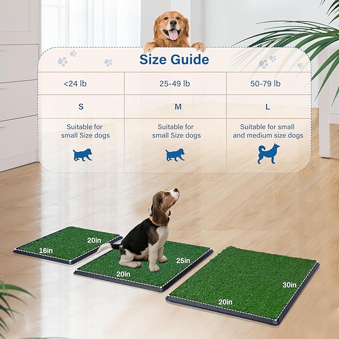 Artificial Dog Grass Pad with Tray for Potty – 16x20 inches Strong Absorbency Grass Pad, Dog Litter Box for Indoor/Balcony/Apartment