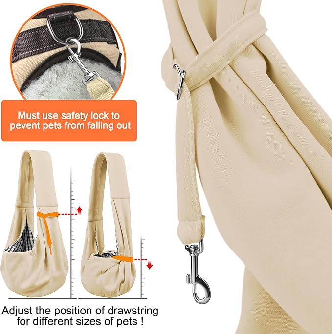 Tomkas Small Dog Sling Carrier - Classic Pocket & Classic Strap - for 3-10 lbs Pets(Cream)
