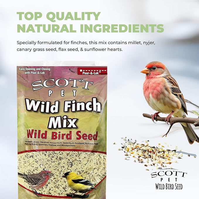 Scott Pet Wild Bird Seed, Wild Finch Mix, 10 lbs Bag, Finch Feed, Contains Nyjer Seed, Great for Tube Feeders, Food for Outside Wild Birds
