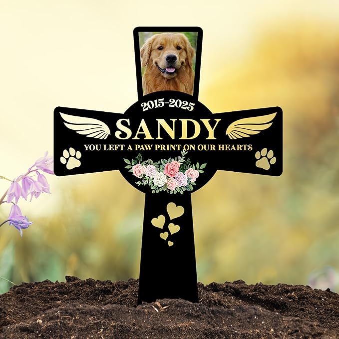 Pet Grave Marker Dog | Custom Dog Tombstones for Graves Outdoor with Name and Date | Pet Memorial Cross for Graveyard or Garden | Weatherproof Pet Tombstone for Dogs