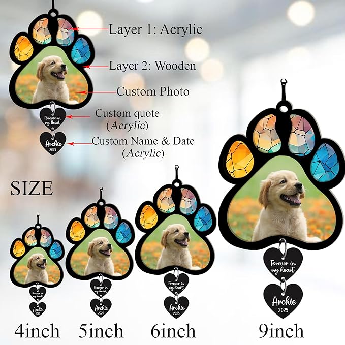 LOVELYPOD Personalized Dog Memorial Suncatcher with Photo, SunCatcher Gift for Someone Who Lost a Dog, Pet Remembrance Stained Glass, Sympathy Gifts for Loss of Fur Baby, Pet Day, Christmas