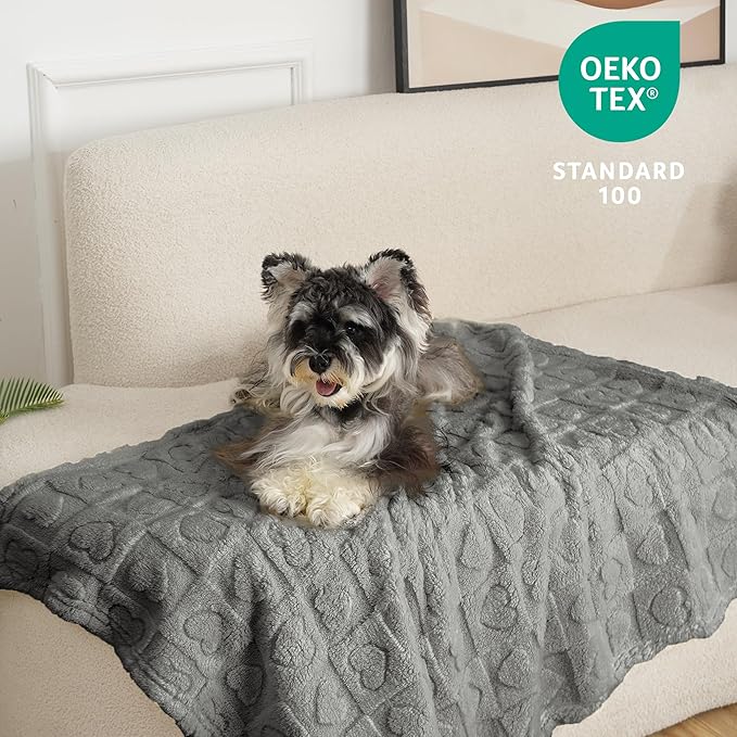 gogobunny Calming Plush Dog Cat Blanket 300GSM Coral Fleece, Ultra-Soft Machine Washable Pet Bedding for Small Medium Dogs Cats Puppies Kittens (Anthracite, 25x35)