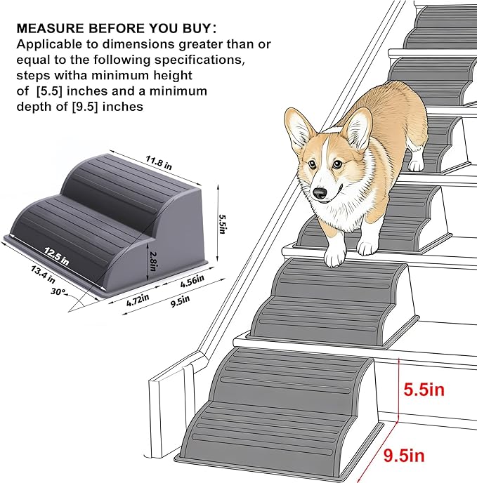 2-Step Modular Dog Ramp - Portable Non-Slip Stairs for Small Dogs with High Support, 9.5" D Lightweight Plastic Pet Steps Fits Staircase Indoor, Ideal for Elderly Injured Pets (6-Pack, Grey)