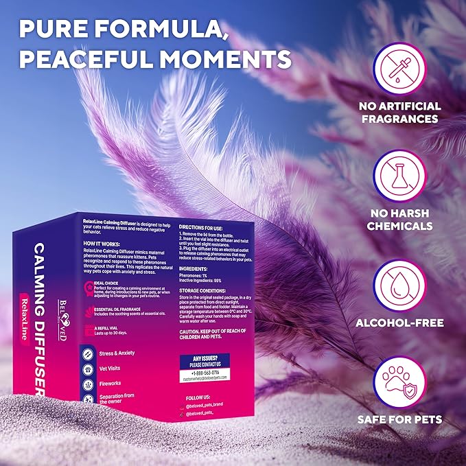 Beloved Pets Cat Calming Diffuser & Pet Anti Anxiety Products - Feline Calm Pheromones Plug in & Cats Stress Relief Comfort Helps with Pee, New Zone, Aggression (2 Pack (2 Diffusers + 2 Refills))
