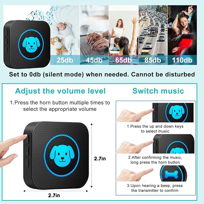 Dog Doorbell to Go Outside, Smart Wireless Doggie Doorbell for Potty Training,1000 Feet Long Range with IP65 Waterproof Super-Light Touch Button, 60 Melodies & Adjustable Volume (1 Button)