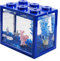 Small Betta Fish Tank, Mini Fish Tank Aquarium Tank Kit with Blue Gravel & Resin Decorations, 0.6 Gallon Stackable Fish Bowl Tiny Desktop Aquarium for Sea Monkey Shrimp (Blue)