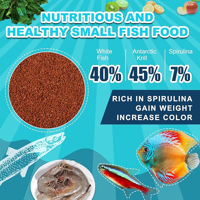 Small Fish Food Pellets - Sinking Micro Granules,High Protein Color Enhancer for Betta,Guppies,Tetras & Tropical Fish(2.8oz)