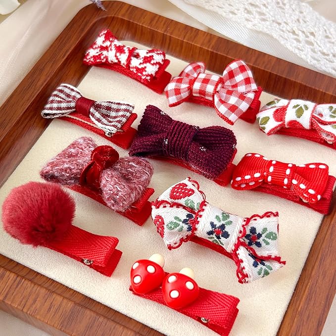 Red Dog Hair Clips and Rubber Bands Small Dog Bows Burgundy Cute Pet Grooming Accessories Alligator Clips Stay In Hair Dark Red Barrettes Hairpin Pet Headdress Bowknot Yorkie Puppy Maltese Girls Dogs