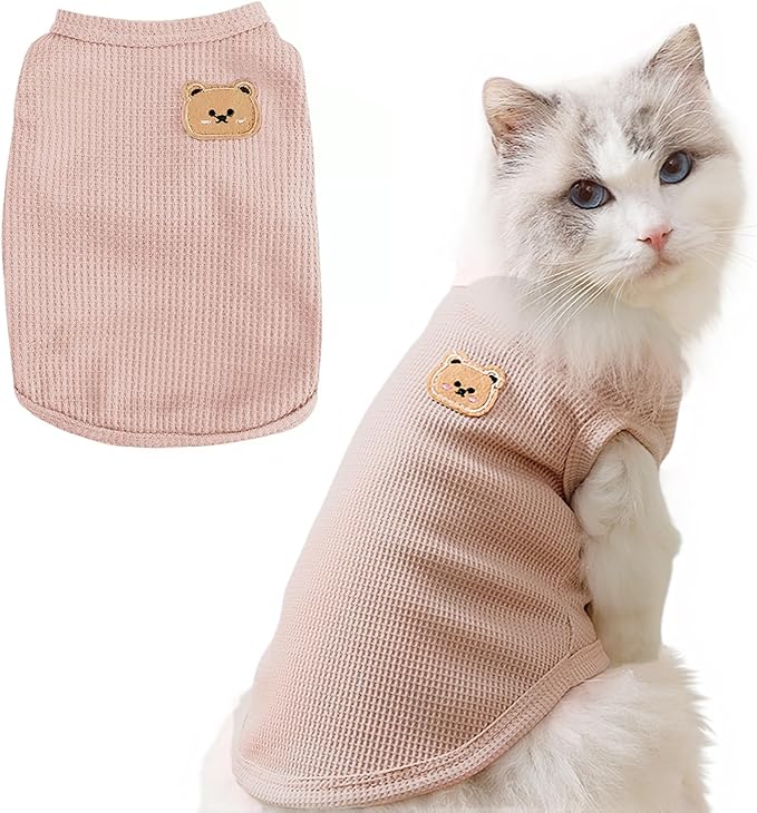 Waffle Knit Cat & Dog T Shirt for Small Dogs, Stretchable Puppy Shirt for Sphynx Cats & Small Breeds, Pet Clothes | Breathable Summer/Winter Apparel for Newborn(Pink XLarge)