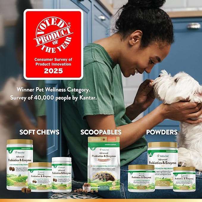 NaturVet Advanced Probiotics & Enzymes, PB6 Dog Soft Chews to Help Sensitive Stomachs and Digestive Issues, Hickory Smoked Bacon Flavored Pet Supplement for Dogs Over 6 Weeks, 70 Count Jar